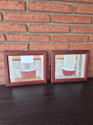 Pareja Cuadros Baño Tina Roja