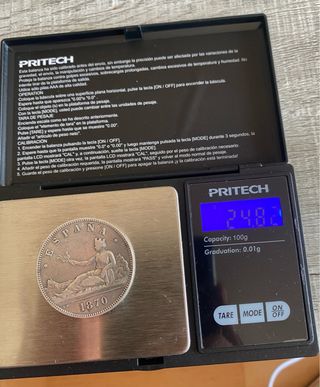 Moneda 5 Pesetas Plata 900 Ley 1870