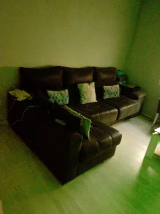 Sofá Chaise Longue Chenilla Negro y Multicolor