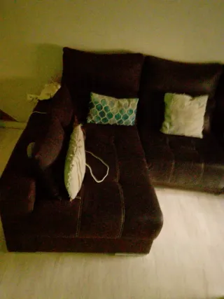 Sofá Chaise Longue Chenilla Negro y Multicolor