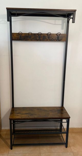 Perchero banco zapatero madera y metal