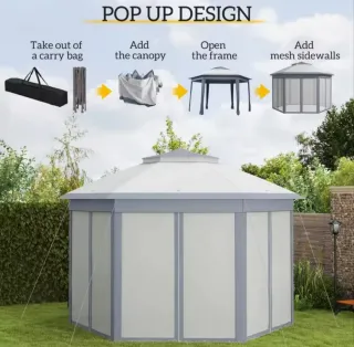 Tenda Gazebo Pieghevole da Giardino con Zanzariera 4x3,40 m