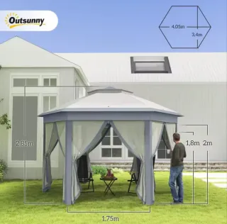 Tenda Gazebo Pieghevole da Giardino con Zanzariera 4x3,40 m