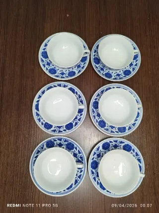 Juego 6 tazas té + 6 platitos porcelana china