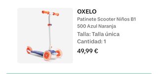 Patinete OXELO B1 3 ruedas azul naranja