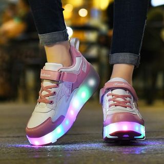 Zapatos LED con Ruedas Dobles Rosa Niña