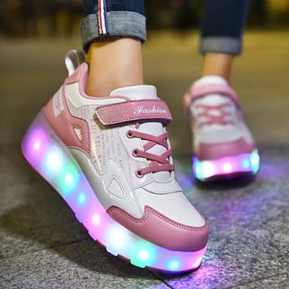Zapatos LED con Ruedas Dobles Rosa Niña