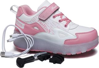 Zapatos LED con Ruedas Dobles Rosa Niña