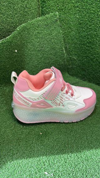 Zapatos LED con Ruedas Dobles Rosa Niña