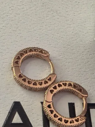 Aros Pandora Oro Rosa Corazones Circonitas