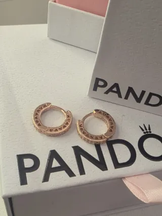 Aros Pandora Oro Rosa Corazones Circonitas