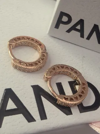 Aros Pandora Oro Rosa Corazones Circonitas