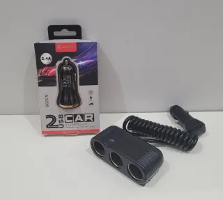 2 Cargadores USB Coche + convertidor a 3 tomas