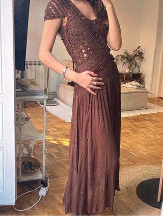 Vestido Zara marrón crochet
