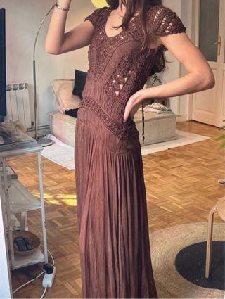 Vestido Zara marrón crochet