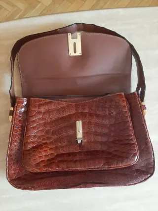 Bolso Piel Cocodrilo Auténtico Marrón
