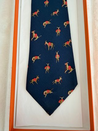 Corbata Hermes Seda Azul y Rojo