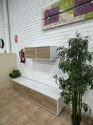 NUEVO Mueble TV bajo y colgante madera y blanco