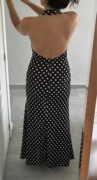 Vestido largo lunares blanco y negro