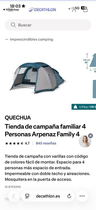 Tienda campaña familiar 4 personas