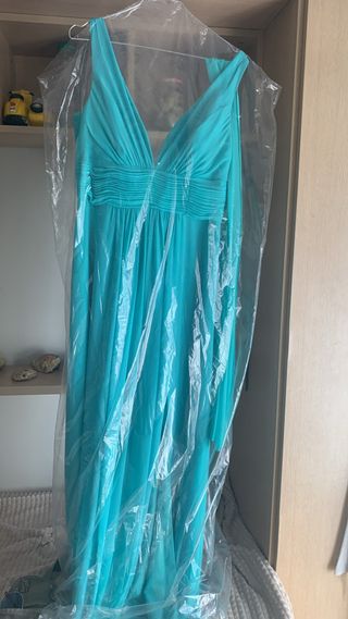 Vestido azul verdoso una vez y tintoreria