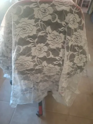 Mantilla Fallera Media Luna Beige/Blanco