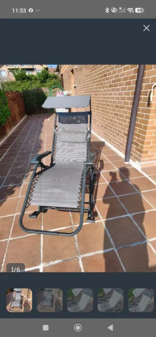 Tumbona Plegable con Toldo Gris