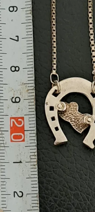 Collana Argento 925 zoccolo cavallo e cuore rosso
