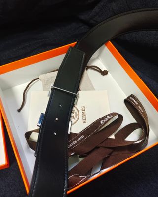 Cinturón Hermès H Hebilla Plata Negro
