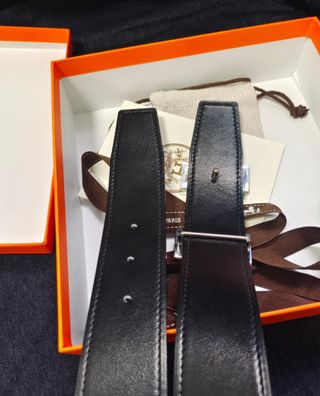 Cinturón Hermès H Hebilla Plata Negro