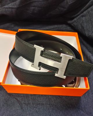 Cinturón Hermès H Hebilla Plata Negro