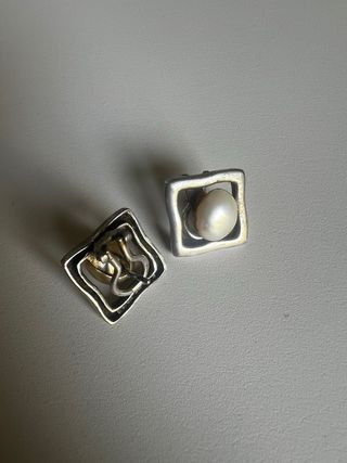 Pendientes Plata y Perlas Cuadrados