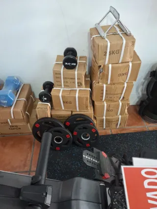 4 discos olímpicos 2 de 5kg y 2 de 2,5kg