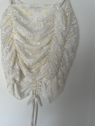 Top Zara Flores Blanco/Amarillo Talla XS