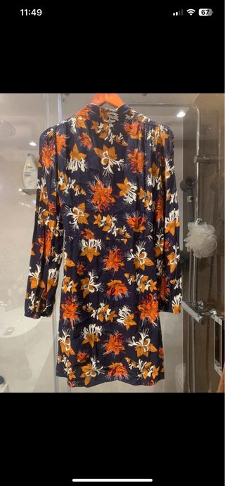 Vestido Mango floral azul y naranja Talla S