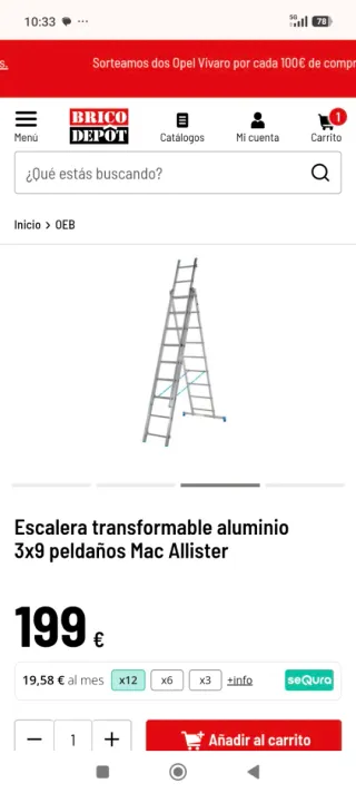 Escalera aluminio transformable 3x9