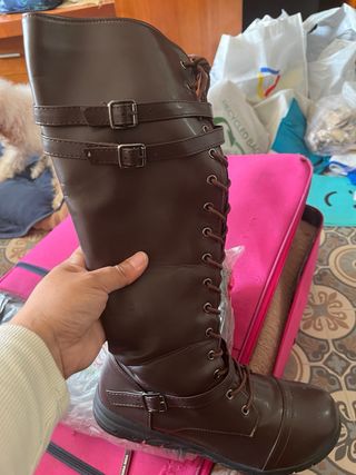 Abrigo de cuero marrón Carlo Lattini Talla L