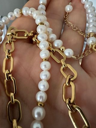 Collar y pulsera perlas naturales ajustable