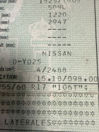 Motor Nissan YD25 Navara D2.2  años 2003 133cv