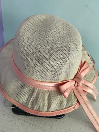 Pamela niña en paja de toquilla beige y rosa