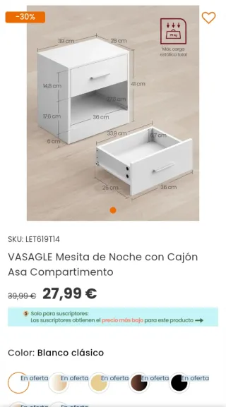 Mesita de Noche, Mesa Auxiliar VASAGLE LET619T14