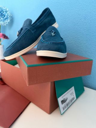 Mocasines de ante azul estilo lujo – nuevos 41