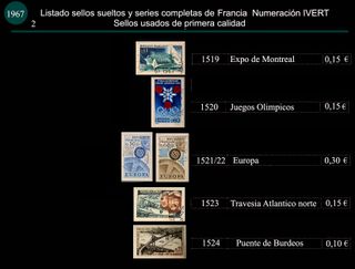 Sellos de Francia años 1966 y 1967 Usados