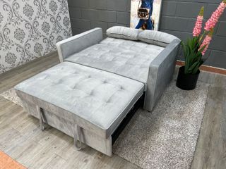 Sofá cama 132cm gris + cojines