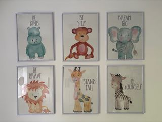 Set di 6 Quadri Infantili con Animali ad Acquerello