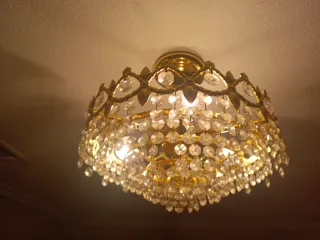 Lámpara dorada lágrimas cristal 3 bombillas