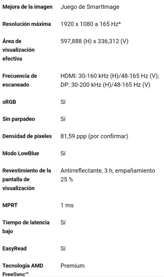 Monitor Gaming Philips 27 Full HD 165Hz 1ms