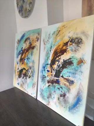 Díptico abstracto cuadros acrílico con textura