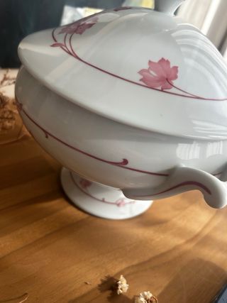 Sopera Limoges porcelana floral rosa