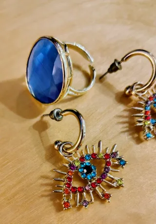 Conjunto Bisutería Ojo Turco Multicolor y anillo